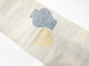 アンティーク　花瓶に茶碗模様織り出し袋帯（材料）